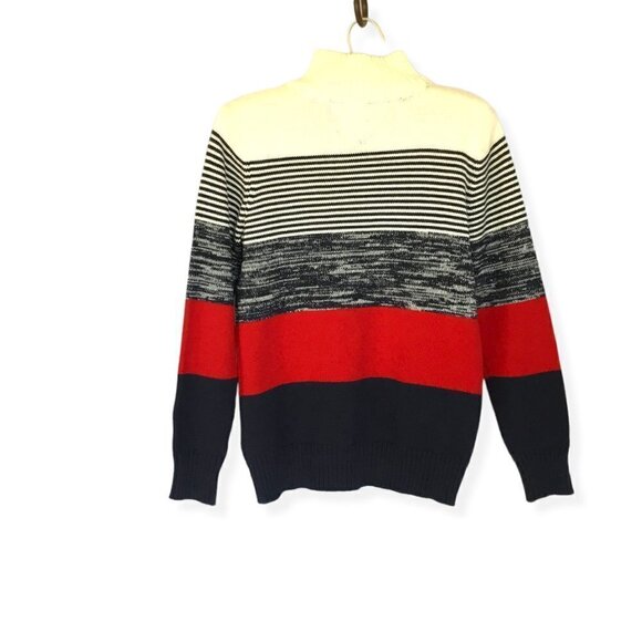 Tommy Hilfiger Quarter Zip Sweater Mock Neck Striped Cotton Women's Size Medium - Picture 2 of 11